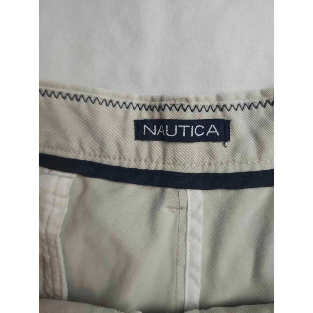 Nautica Shorts Mens Size 33 Khaki Pleated Front Cotton Twill Casual Beach Chino